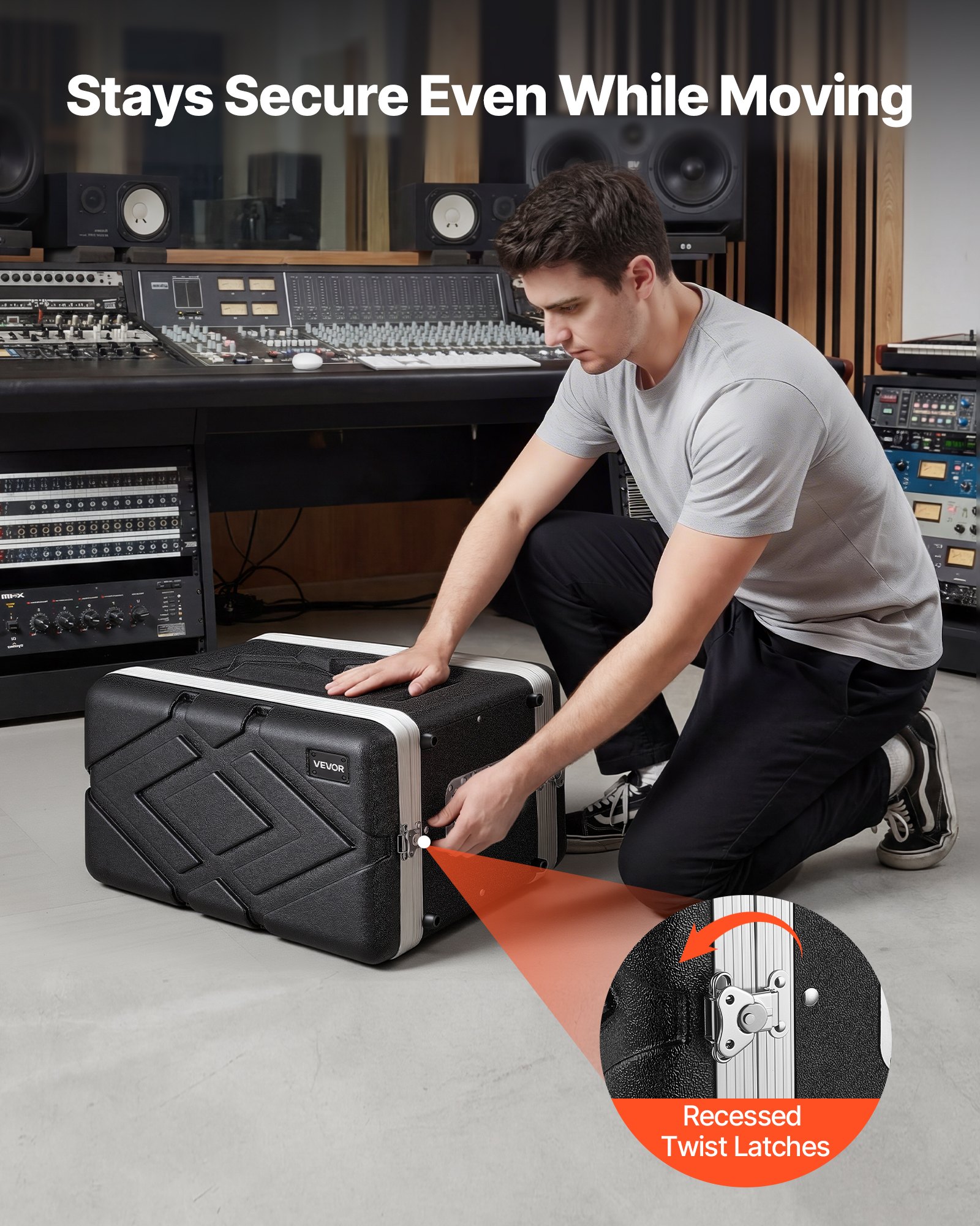 VEVOR 6U rackbehuizing, 31 cm diep, serverkast, 29 cm interne diepte, gemaakt van ABS-kunststof, verzonken draaisluitingen, verwijderbare voor- en achterpanelen, voor versterkers, processors en controllers.