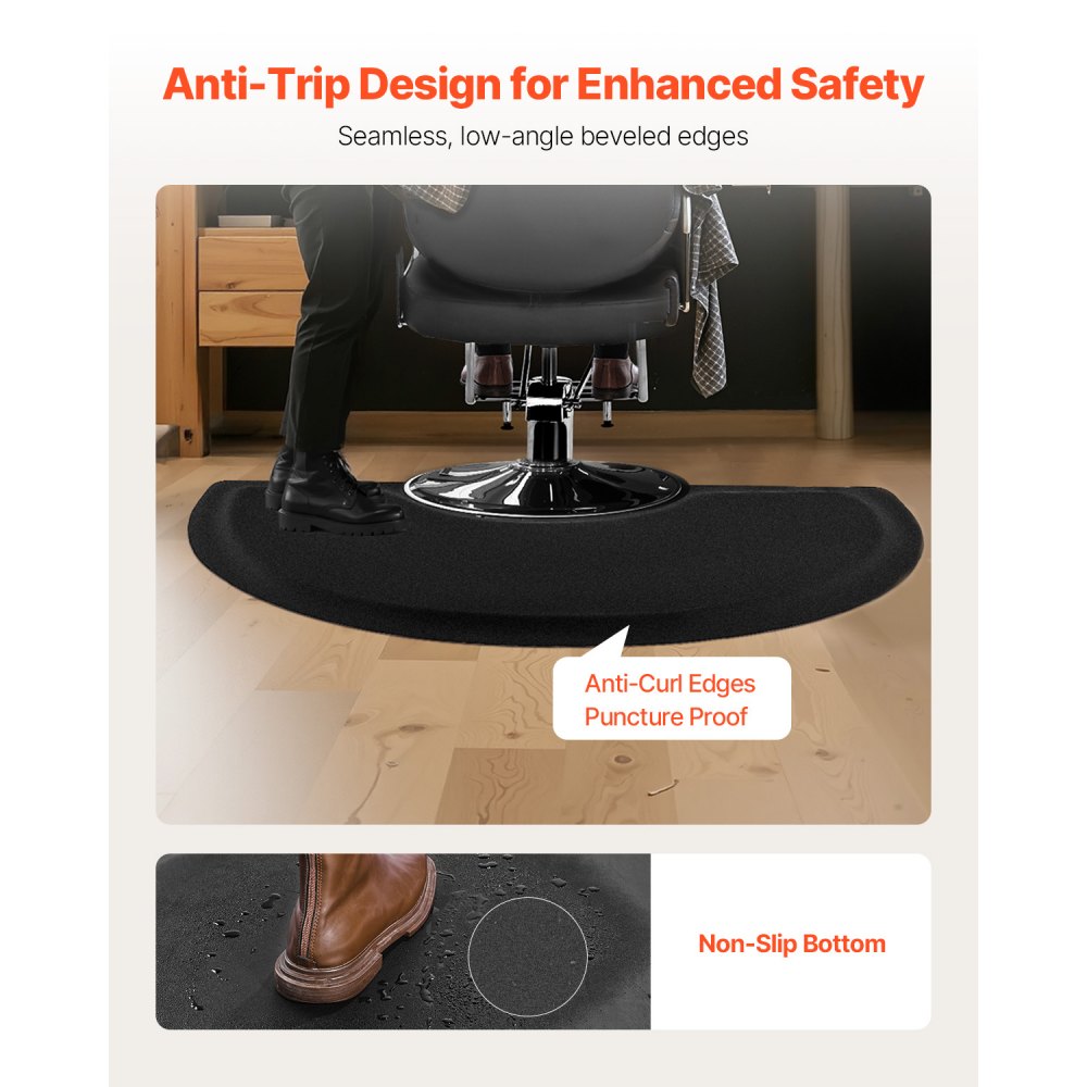 VEVOR Salon Mat for Hair Stylist, 1520 x 910 mm Semi-circle Salon Chair Mat, 13mm Thickened Anti Fatigue Barber Shop Floor Mat with Round Cut Out, Easy-to-Clean PVC Surface & Anti-Trip Beveled Edges