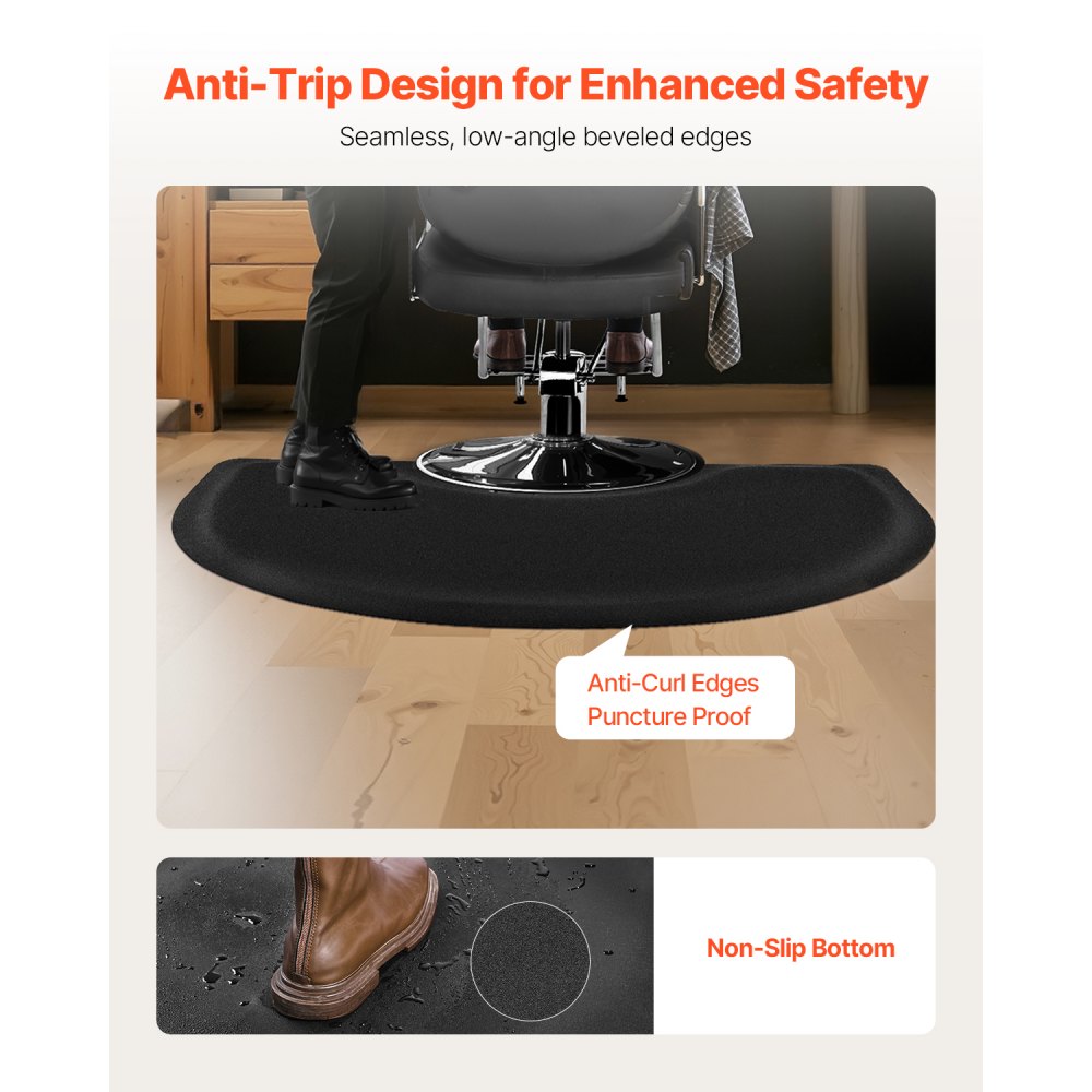 VEVOR Salon Mat for Hair Stylist, 1220 x 905 mm  Semi-circle Salon Chair Mat, 13mm Thickened Anti Fatigue Barber Shop Floor Mat with Round Cut Out, Easy-to-Clean PVC Surface & Anti-Trip Beveled Edges