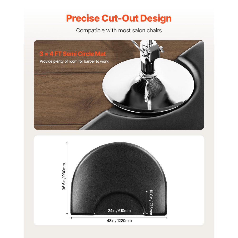 VEVOR Salonmat voor kappers, 930x1220 mm, halfronde staande mat, 25 mm dik, antivermoeidheidsmat voor kapsalons met ronde uitsparing, PVC-oppervlak en afgeschuinde randen om struikelen te voorkomen