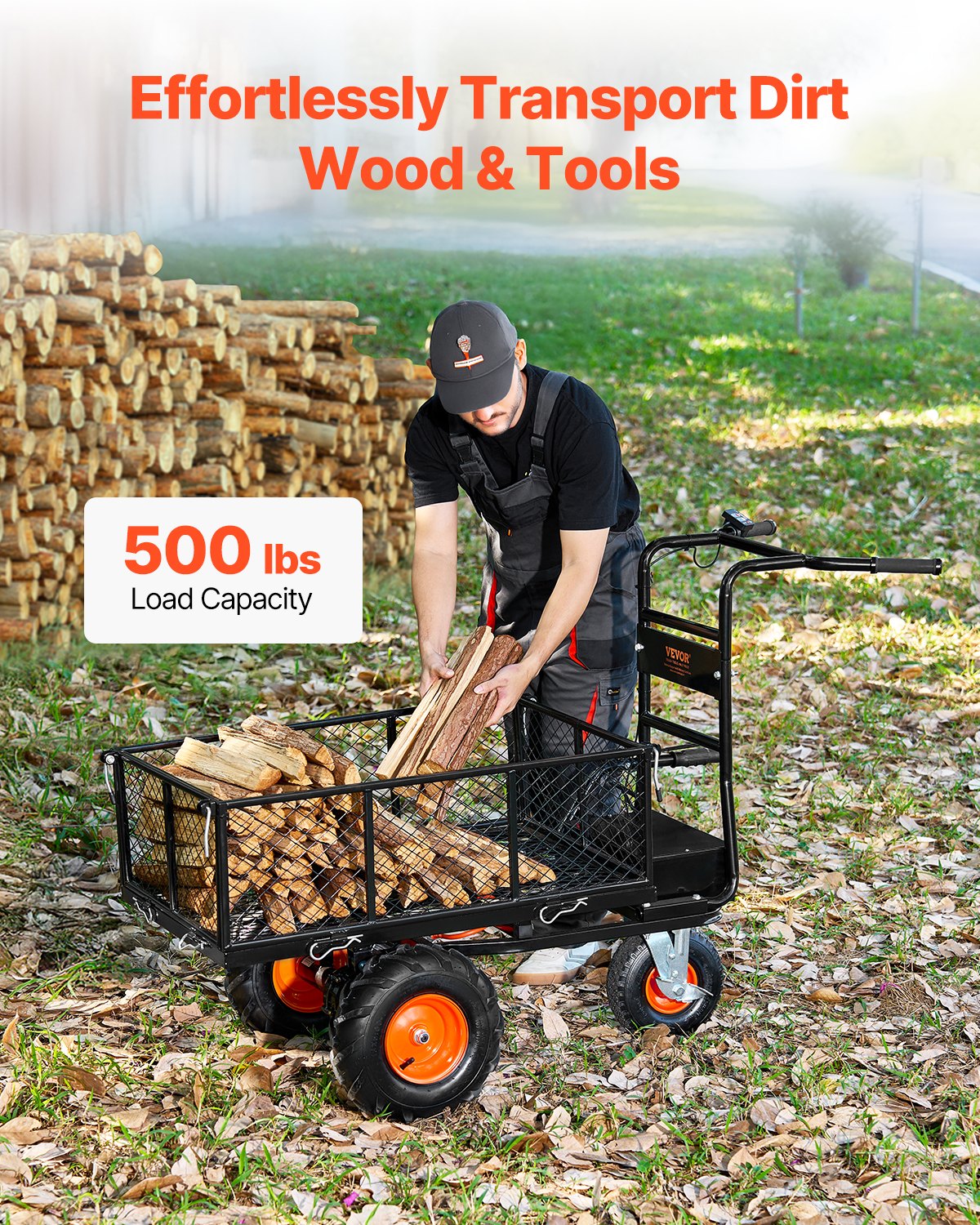 VEVOR Electric Utility Cart, 500lbs Capacity Power Wagon, 36V 432W Battery Powered Steel Garden Cart with Brake, Heavy Duty Electric Assist Wagon, Material Hauler, Wheelbarrow for Farm & Garden