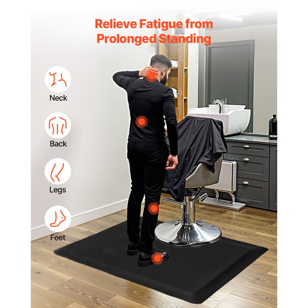 VEVOR Salonmat voor kappers, 1525x910 mm, antivermoeidheidsmat, 13 mm dikke PVC- en NBR-vloermat, afgeschuinde randen ter voorkoming van struikelen en antislip onderkant.