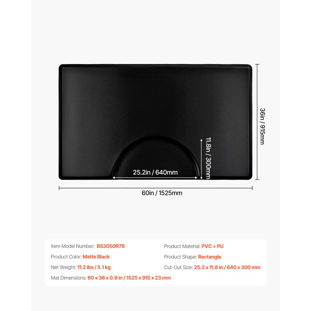 VEVOR Salon Mat for Hair Stylist, 1525 x 915 mm Rectangle Salon Chair Mat Anti Fatigue, 23mm Thickened PVC + PU Barber Shop Floor Mat with Round Cut Out, Anti-Trip Beveled Edges & Non-slip Bottom