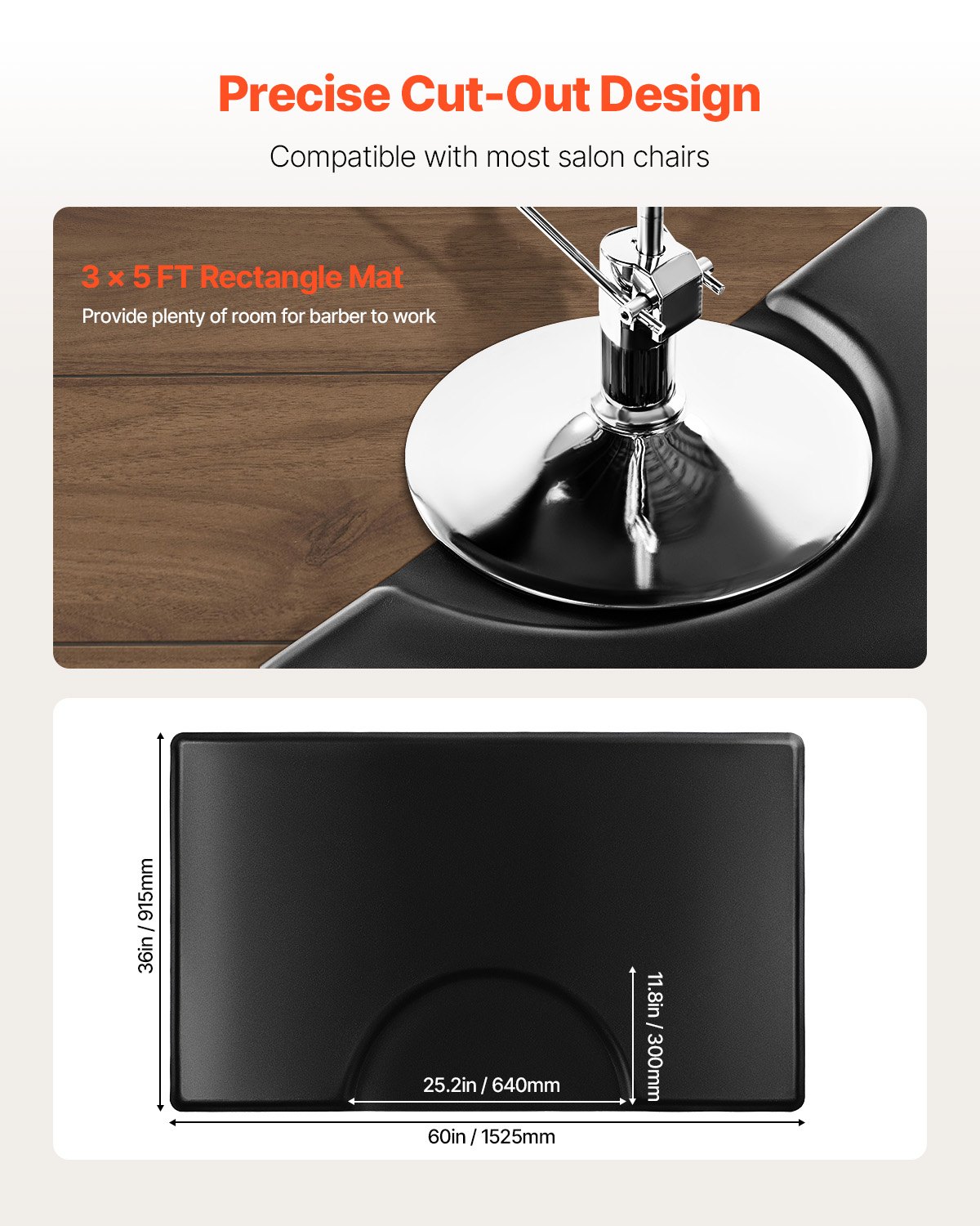 VEVOR Salonmat voor kappers, 1525x915 mm, antivermoeidheidsvloermat, kappersmat 23 mm dik, verdikte PVC & PU vloermat met ronde uitsparing, afgeschuinde randen ter bescherming tegen struikelen