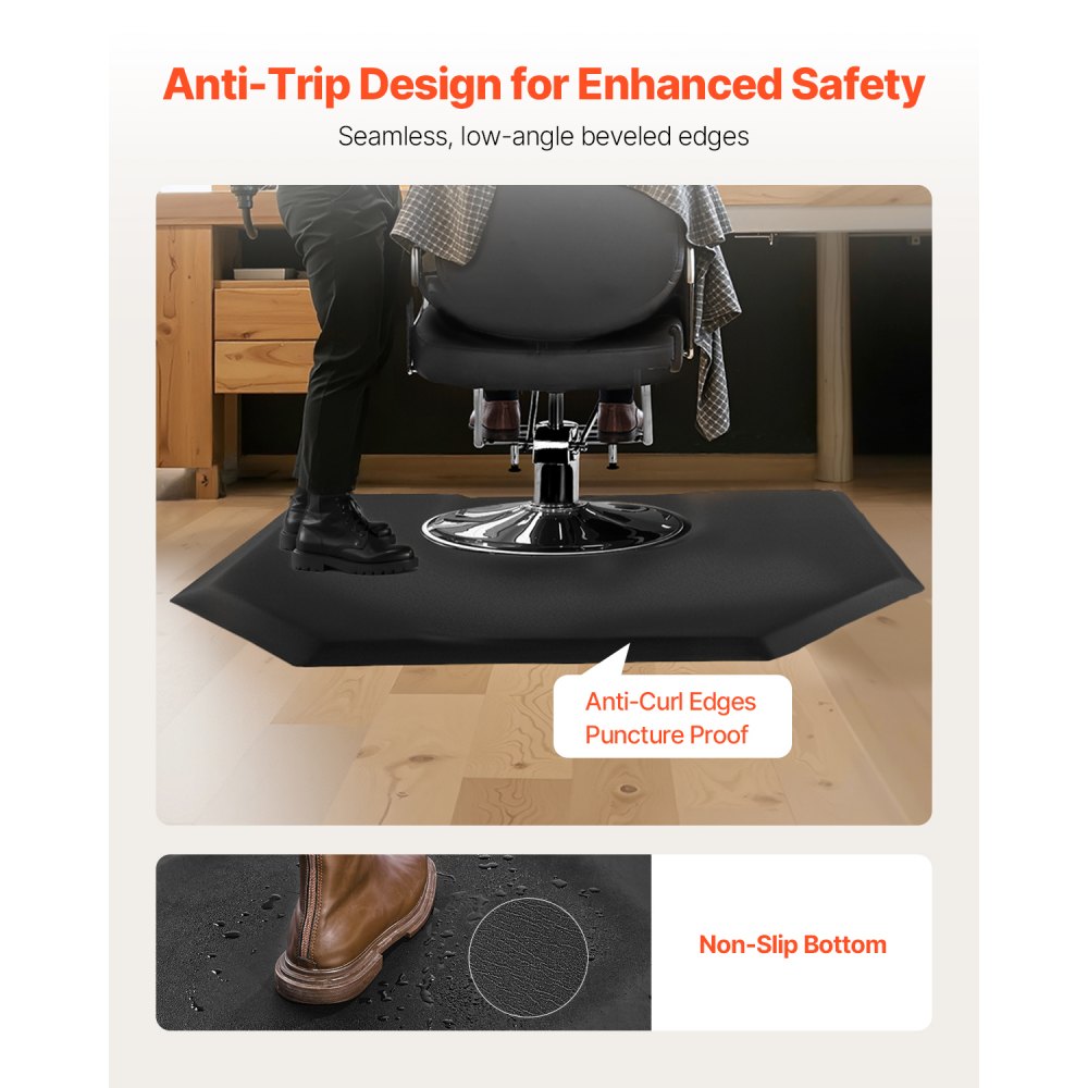 VEVOR Salonmat voor kappers, 1225x1505mm, zeshoekige antivermoeidheidsmat, 13mm dikke vloermat voor kapsalons, gemakkelijk te reinigen PVC-oppervlak en afgeschuinde randen om struikelen te voorkomen.