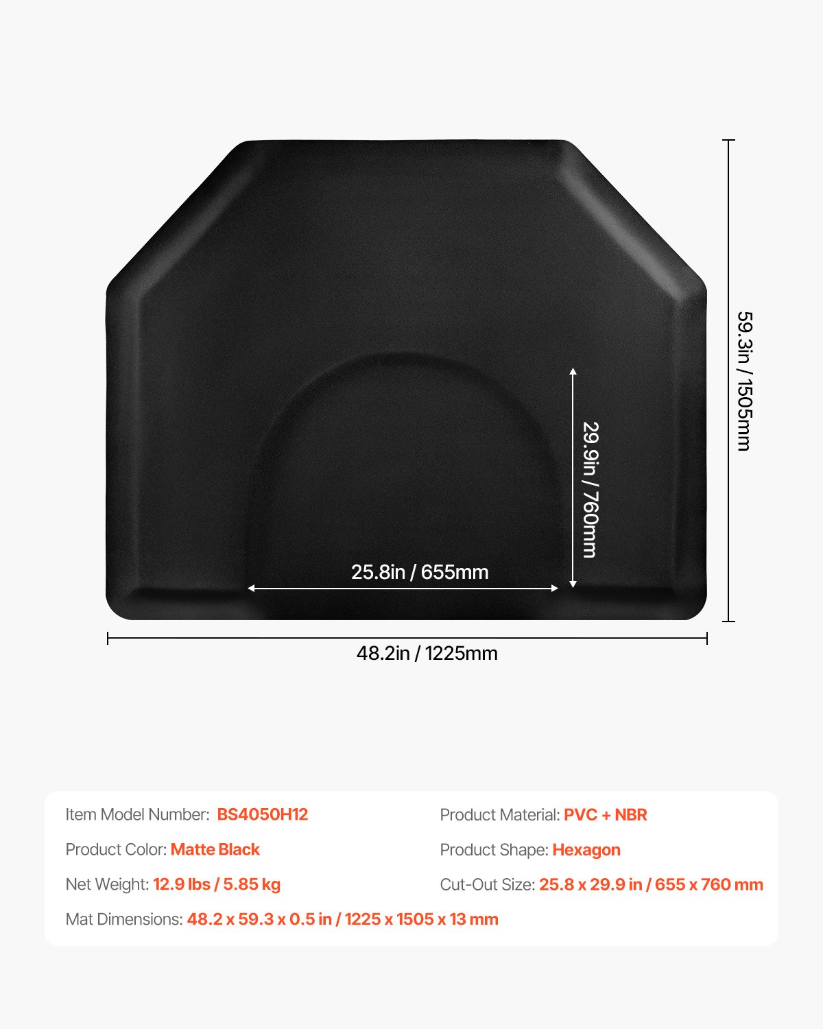 VEVOR Salonmat voor kappers, 1225x1505mm, zeshoekige antivermoeidheidsmat, 13mm dikke vloermat voor kapsalons, gemakkelijk te reinigen PVC-oppervlak en afgeschuinde randen om struikelen te voorkomen.