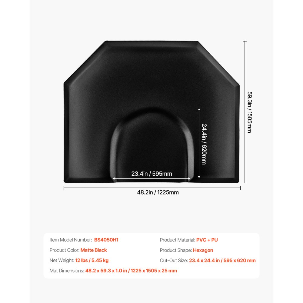 VEVOR Salon Mat for Hair Stylist, 1225 x 1505 mm Hexagon Salon Chair Mat Anti Fatigue, 25mm Thickened Barber Shop Floor Mat with Round Cut Out, Easy-to-Clean PVC Surface & Anti-Trip Beveled Edges