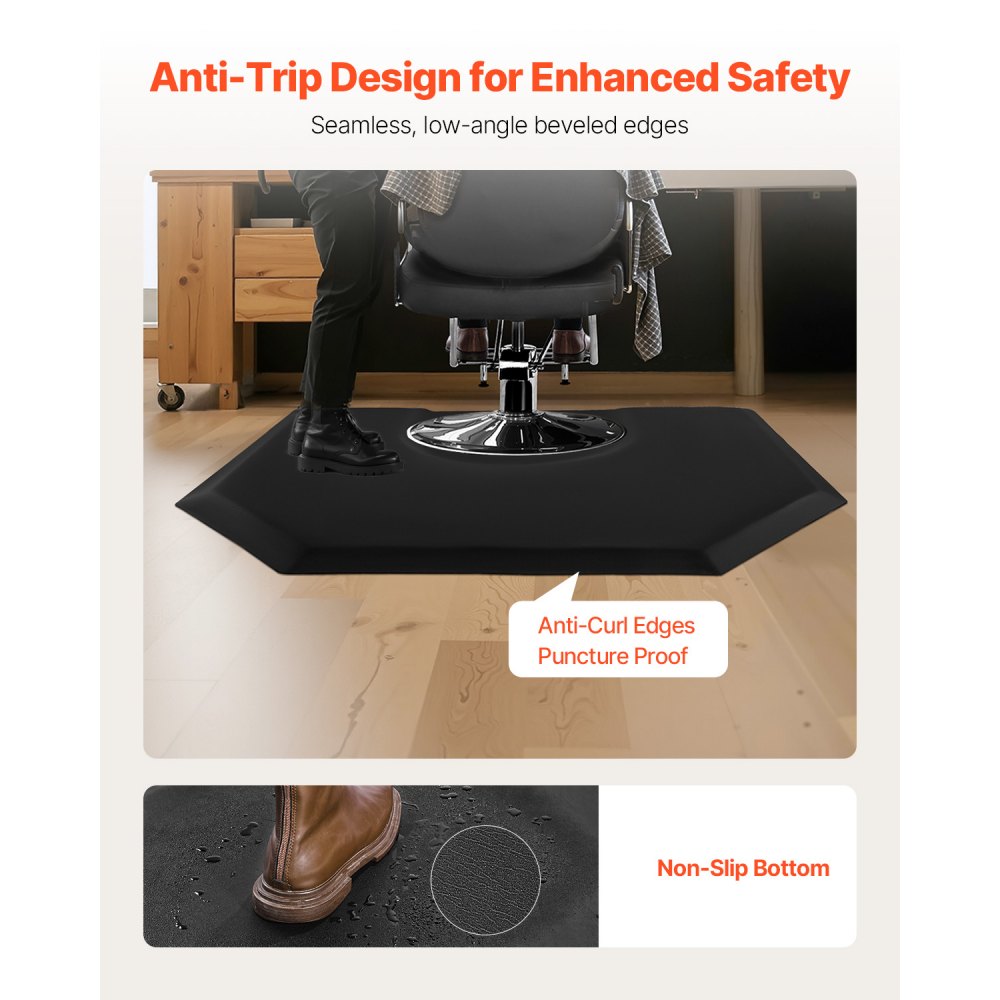 VEVOR Salon Mat for Hair Stylist, 1225 x 1505 mm Hexagon Salon Chair Mat Anti Fatigue, 25mm Thickened Barber Shop Floor Mat with Round Cut Out, Easy-to-Clean PVC Surface & Anti-Trip Beveled Edges
