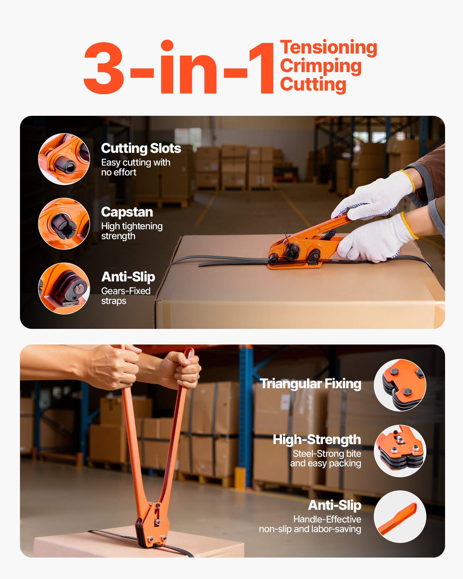VEVOR Banding Strapping Kit, Heavy Duty Banding Sealer Tool with 610 m PET Band, 600 Metal Seals, 200 Corner Protectors, Plastic Pallet Packaging Strapping Kit for Warehouse, Transportation, Home
