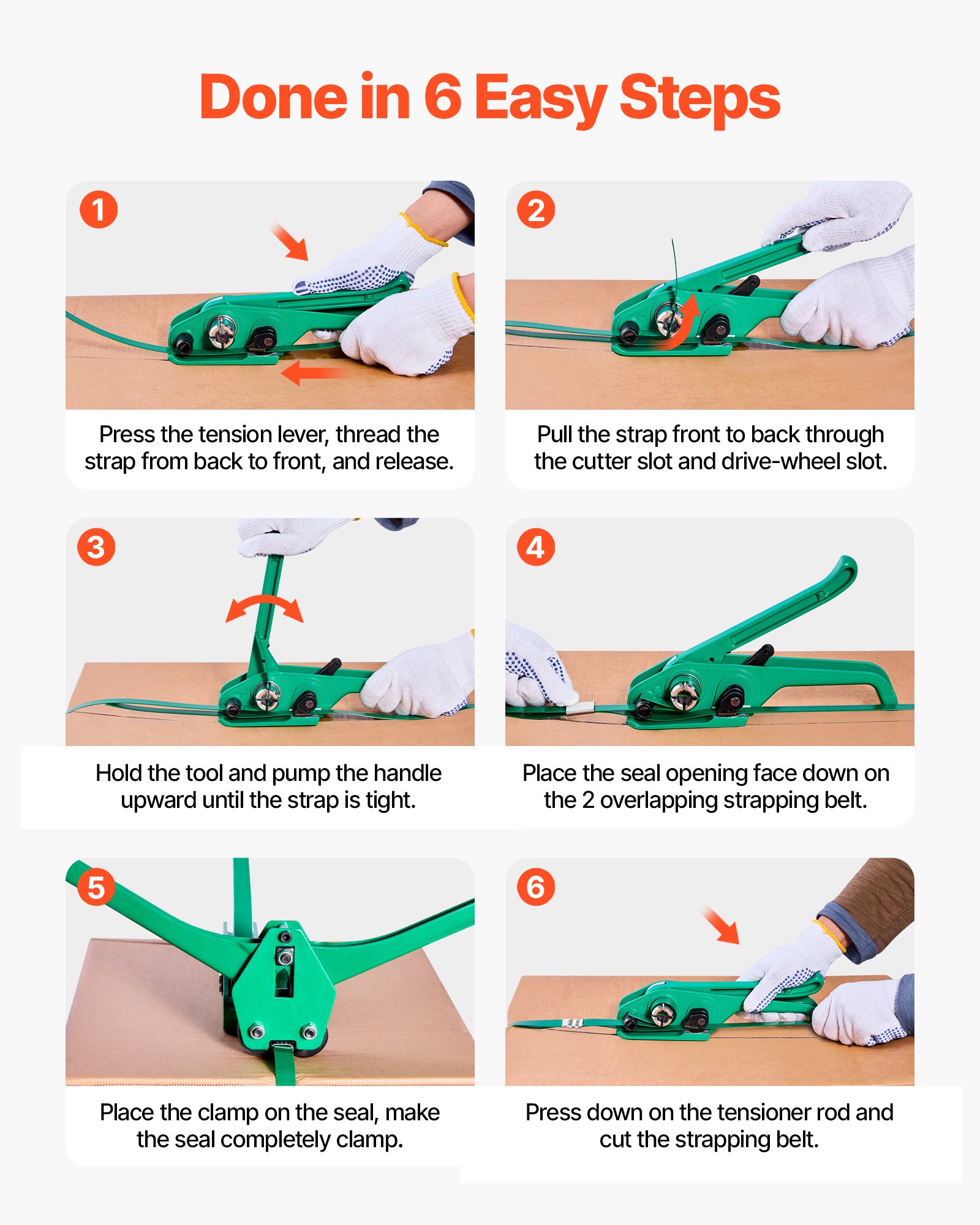 VEVOR Banding Strapping Kit, Heavy Duty Banding Sealer Tool with 457m PET Band, 450 Metal Seals, 150 Corner Protectors & Gloves, Plastic Pallet Packaging Strapping Kit for Warehouse/Shipping/Moving
