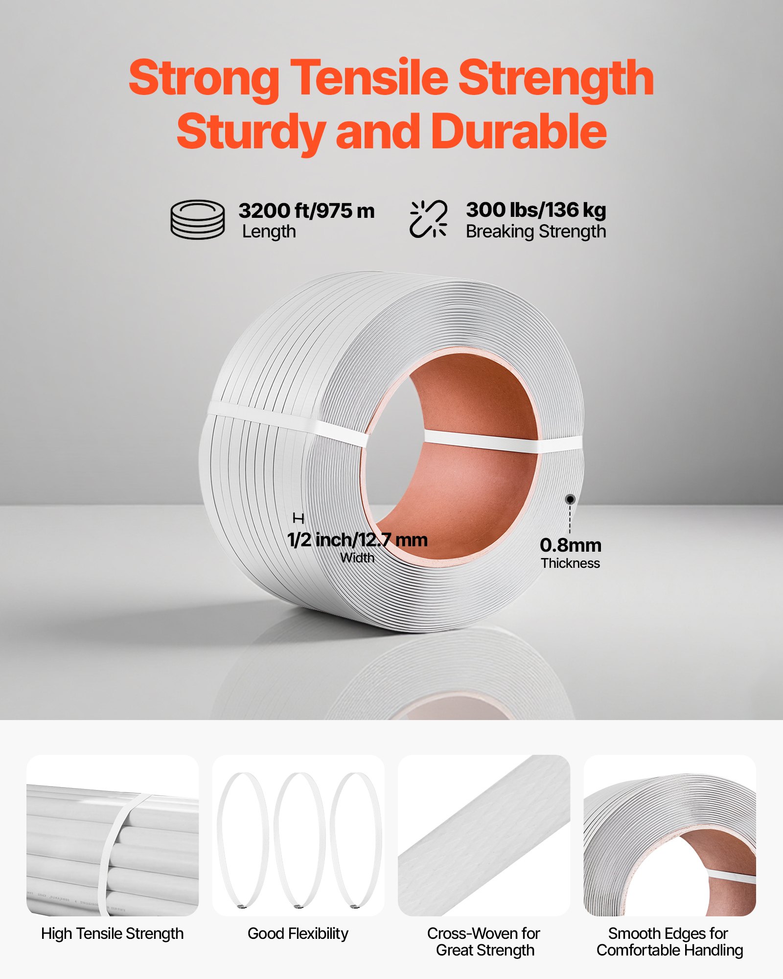VEVOR Banding Strapping Kit, Heavy Duty Banding Sealer Tool with 975 m Length PP Band, 1000 Metal Seals, 50 Corner Protectors, Plastic Pallet Packaging Strapping Kit for Warehouse/Shipping/Moving