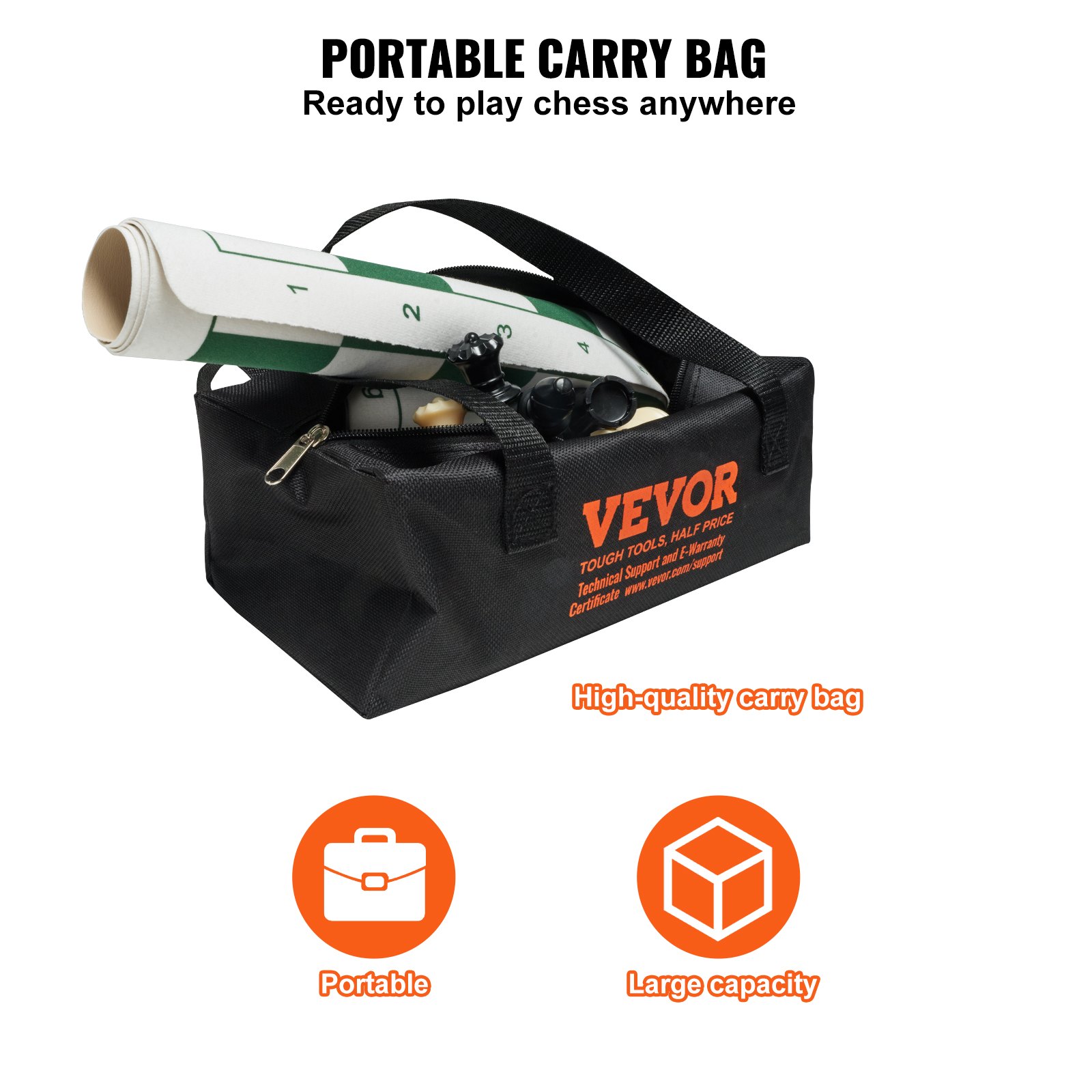 VEVOR Schaakset, 50 x 50 cm oprolbaar schaakbord voor beginners, opvouwbare siliconen schaakset met verzwaarde plastic schaakstukken en opbergtas, draagbaar reisschaakbord als cadeau