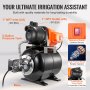 VEVOR 750W tuinpomp, 3700 l/u, automatische irrigatiepomp met 50 m opvoerhoogte, centrifugaalpomp met 20/40 PSI drukschakelaar, ondiepe putpomp, thermoplastische pompkop voor huis, tuin en gazon