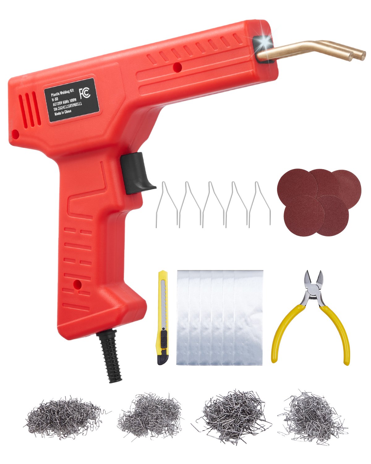 VEVOR Plastic Welder, 100W Plastic Welding Gun with 800PCS Hot Staples, Professional Hot Staple Welding Gun, Plastic Car Bumper Repair Kit with LED Light for Kayak, Toys, Plastic Crack Repair