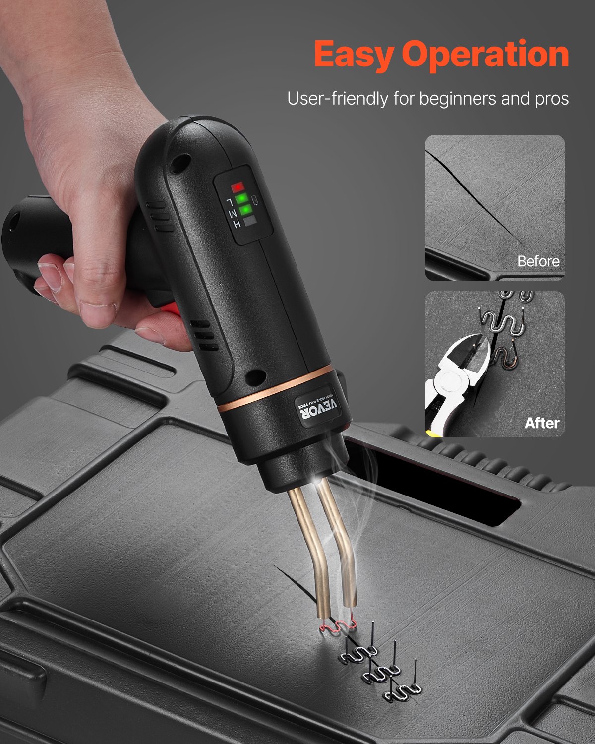 VEVOR Plastic Welder, 120W laspistool met 400 stuks 4 soorten hete nietjes, plastic reparatieset voor plastic autobumpers voor kajaks, speelgoed, repareren van plastic scheuren