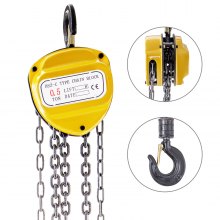 VEVOR Chain Hoist 1100lbs/0.5ton, Chain Block Hoist Manual Chain Hoist 20ft/6m Block Chain Hand Chain Lifting Hoist with Two Hooks Chain Pulley Tackle Hoist Winch Lifting Pulling Equipment in Yellow