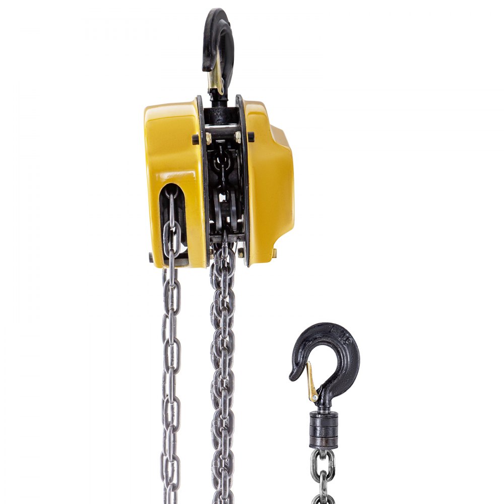 VEVOR Chain Hoist 2200lbs/2ton Chain Block Hoist Manual Chain Hoist 3m/10ft Block Chain Hand Chain Lifting Hoist with Two Hooks Chain Pulley Tackle Hoist Winch Lifting Pulling Equipment Yellow