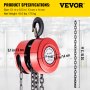 VEVOR hand chain hoist with measurements in an industrial setting.