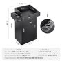 VEVOR salon organizer in matte black with multiple dimensions, storage cubbies, and locking drawer.