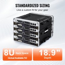 VEVOR 8U Rack Case Server Rack Cabinet 19 in Depth with ABS Construction Handle