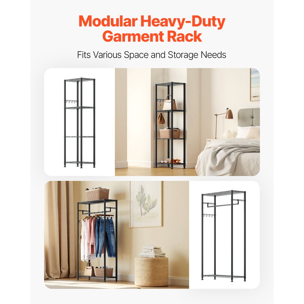 VEVOR Clothing Garment Rack, Heavy Duty Clothes Rack, Freestanding Clothes Racks with Steel Frame, 363 kg Load Capacity Closet Wardrobe with Storage Shelves for Bedroom, Clothing Store, Hallway
