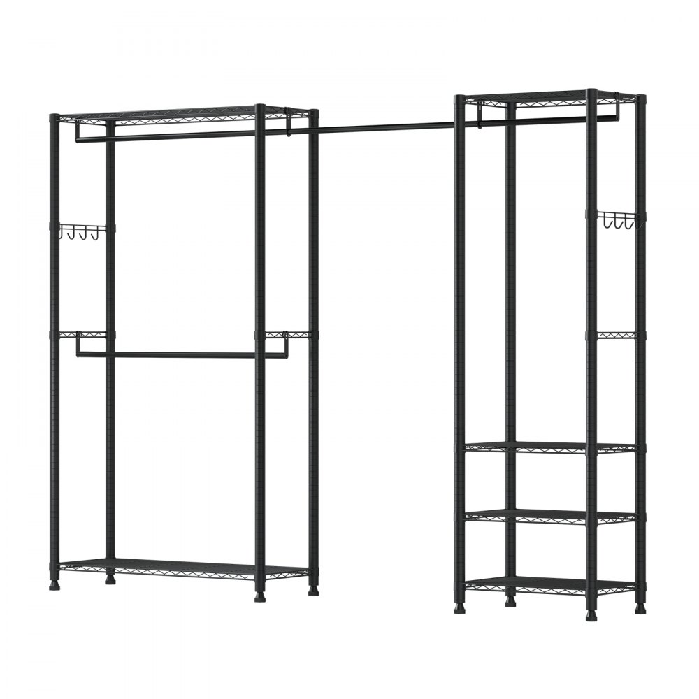 VEVOR Kledingrek met 4 kledingstangen en een draagvermogen van 363 kg, 6 planken en 8 haken, open kledingkast voor slaapkamer, kledingwinkel, garderobe, hal, zwart