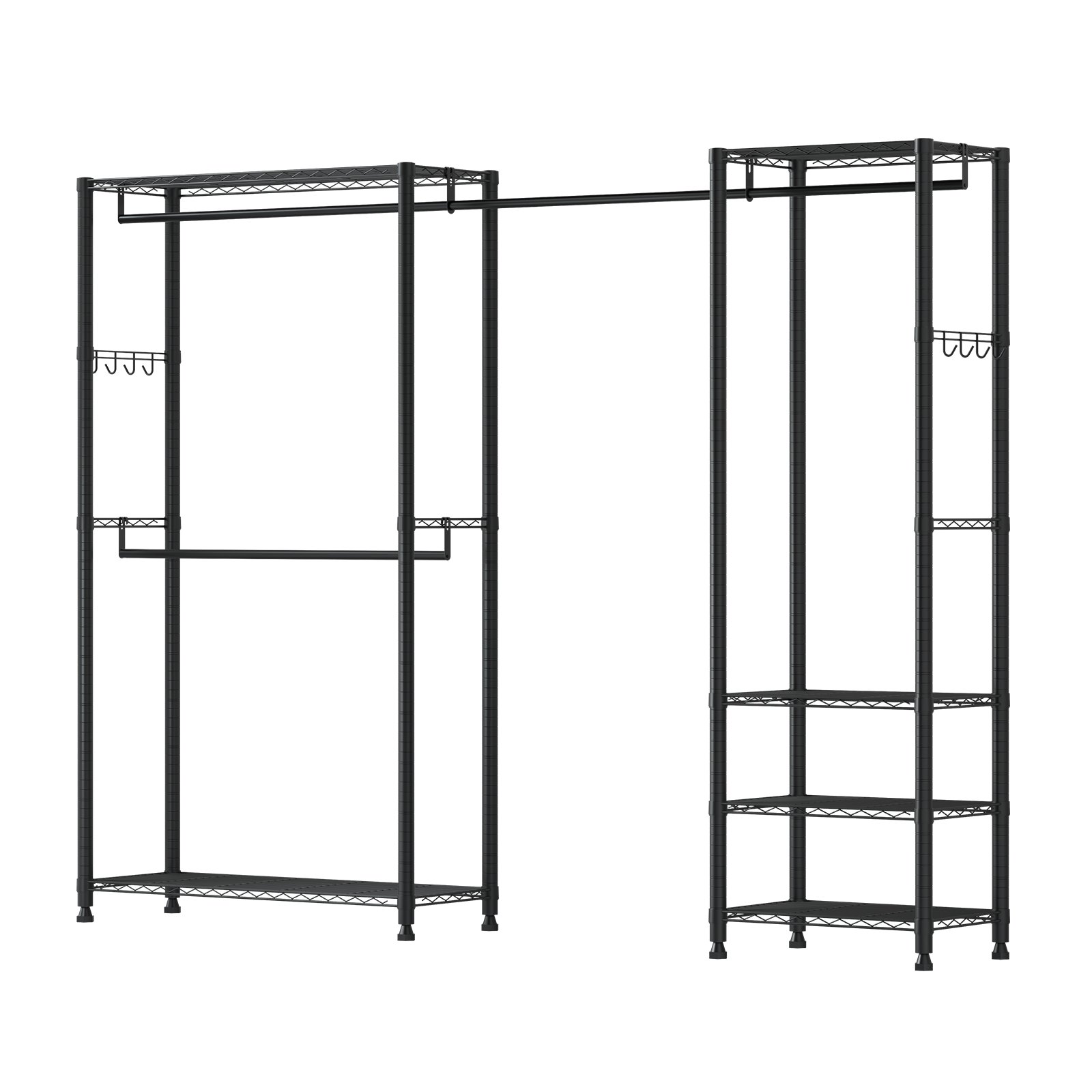 VEVOR Kledingrek met 4 kledingstangen en een draagvermogen van 363 kg, 6 planken en 8 haken, open kledingkast voor slaapkamer, kledingwinkel, garderobe, hal, zwart