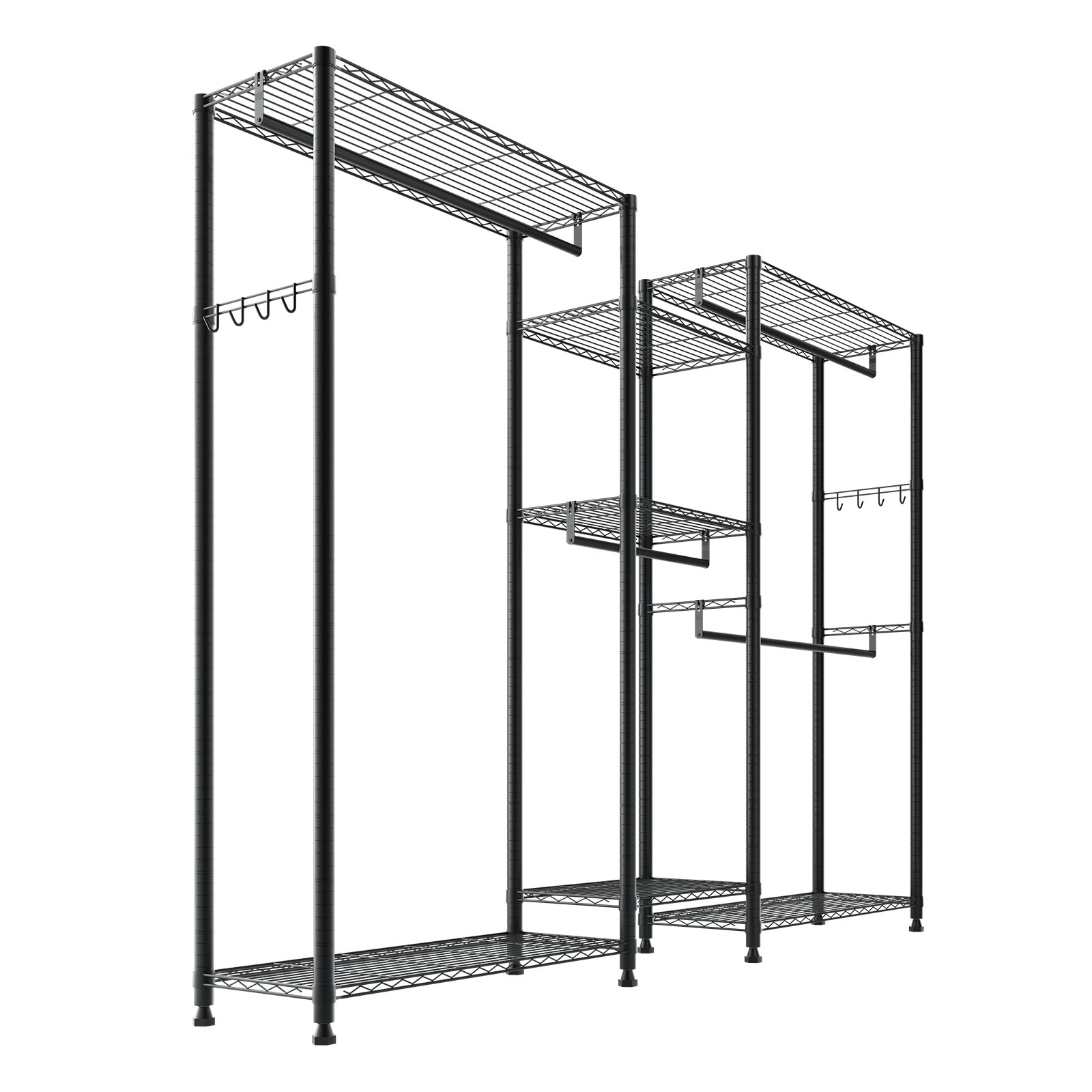 VEVOR Kledingrek (verstelbaar) met 4 kledingstangen en een draagvermogen van 385,5 kg en 7 planken en 8 haken, open kledingkast voor slaapkamer, kledingwinkel, garderobe, hal