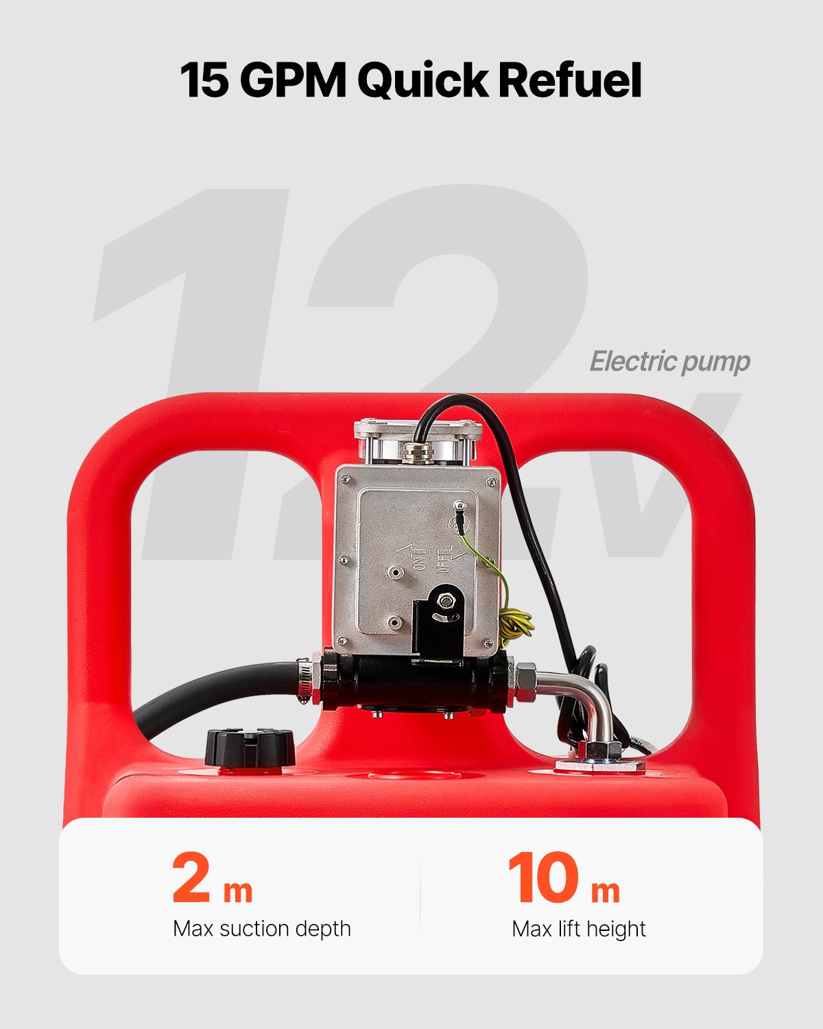 VEVOR brandstoftrolley, 121 liter, brandstofkanister met 12V DC brandstofovervoerpomp, 3,9 m afvoerslang en aluminiumlegering mondstuk, voor motorboten, terreinwagens, diesel en benzine