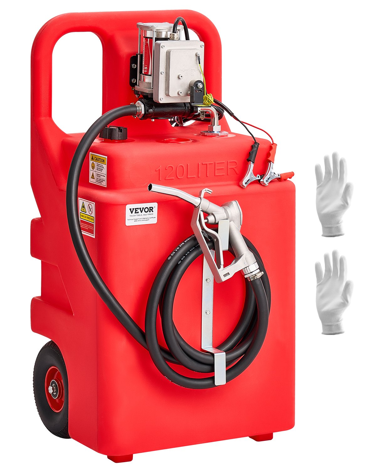 VEVOR brandstoftrolley, 121 liter, brandstofkanister met 12V DC brandstofovervoerpomp, 3,9 m afvoerslang en aluminiumlegering mondstuk, voor motorboten, terreinwagens, diesel en benzine
