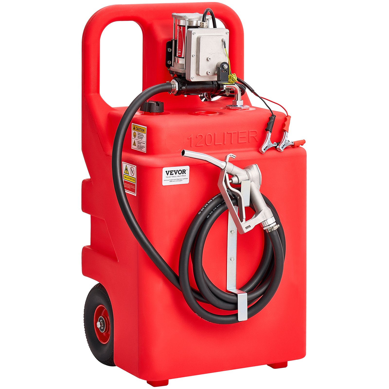 VEVOR brandstoftrolley, 121 liter, brandstofkanister met 12V DC brandstofovervoerpomp, 3,9 m afvoerslang en aluminiumlegering mondstuk, voor motorboten, terreinwagens, diesel en benzine