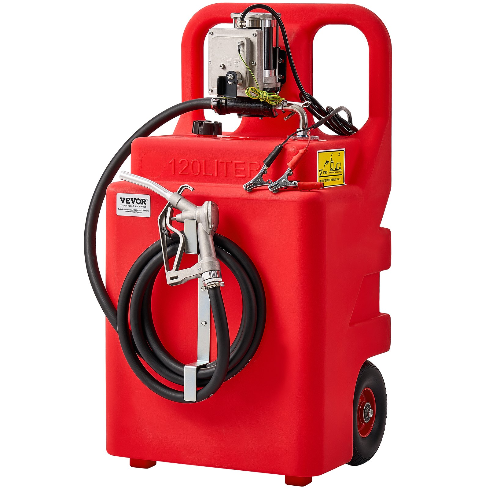 VEVOR brandstoftrolley, 121 liter, brandstofkanister met 12V DC brandstofovervoerpomp, 3,9 m afvoerslang en aluminiumlegering mondstuk, voor motorboten, terreinwagens, diesel en benzine