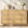VEVOR Rattan Commode met 6 Laden, Metalen Handgrepen en Poten, Moderne Rattan Kast voor Slaapkamer, Woonkamer, Hal (120 x 39,5 x 85,4 cm) Kledingkast