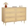 VEVOR Rattan Commode met 6 Laden, Metalen Handgrepen en Poten, Moderne Rattan Kast voor Slaapkamer, Woonkamer, Hal (120 x 39,5 x 85,4 cm) Kledingkast