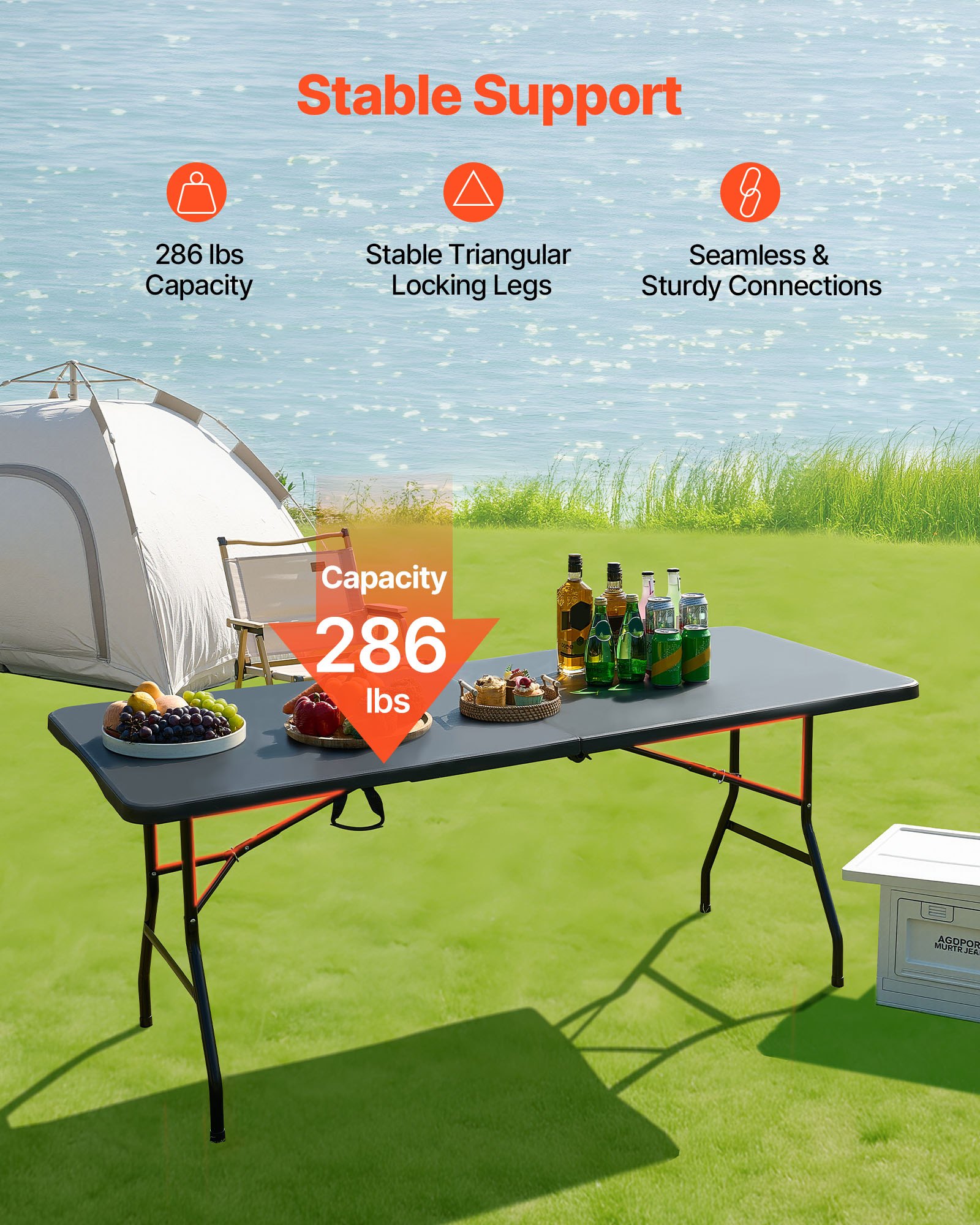 VEVOR Opvouwbare tafel Buffettafel Draagbare Multifunctionele tafel 180 cm, Rechthoekige kunststof tafel (voor 4-6 personen) met geïntegreerde handgreep, Tuintafel Campingtafel voor Feesten Picknicks Kamperen, Zwart