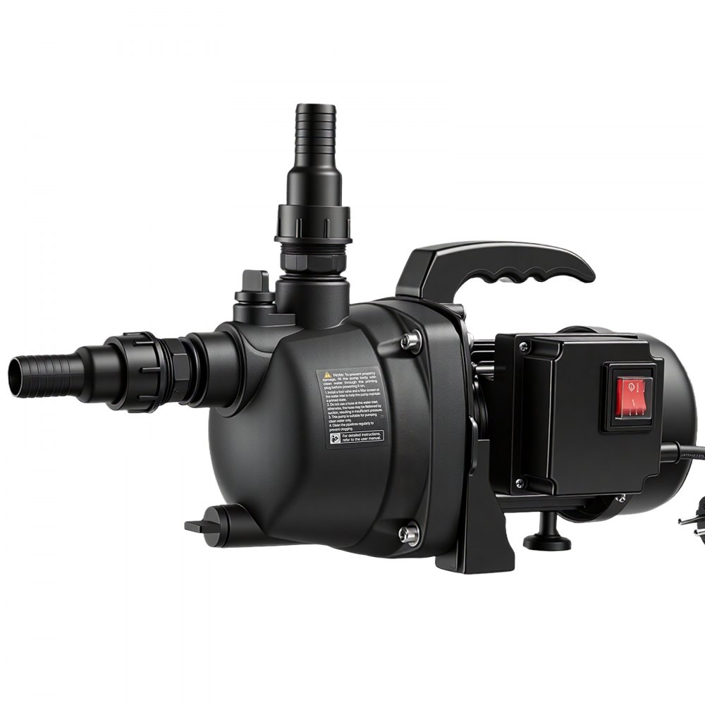 VEVOR tuinpomp 800 W, 230 V, irrigatiepomp met een maximale doorstroomsnelheid van 3300 l/u, PP-jetpomp met een opvoerhoogte van 44 m, oververhittingsbeveiliging, voldoet aan de Europese spanningsnormen, voor tuinirrigatie en bewatering.