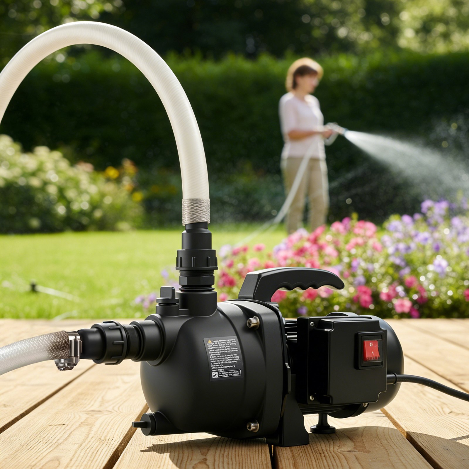 VEVOR tuinpomp 800 W, 230 V, irrigatiepomp met een maximale doorstroomsnelheid van 3300 l/u, PP-jetpomp met een opvoerhoogte van 44 m, oververhittingsbeveiliging, voldoet aan de Europese spanningsnormen, voor tuinirrigatie en bewatering.