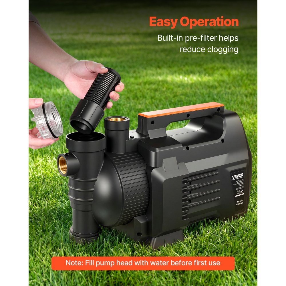 VEVOR tuinpomp 1300 W, irrigatiepomp met een maximale doorstroomsnelheid van 4800 l/u, PP-jetpomp, zuigpomp met een opvoerhoogte van 48 m, intelligente elektronische besturing, voor tuinirrigatie en gazonbesproeiing.