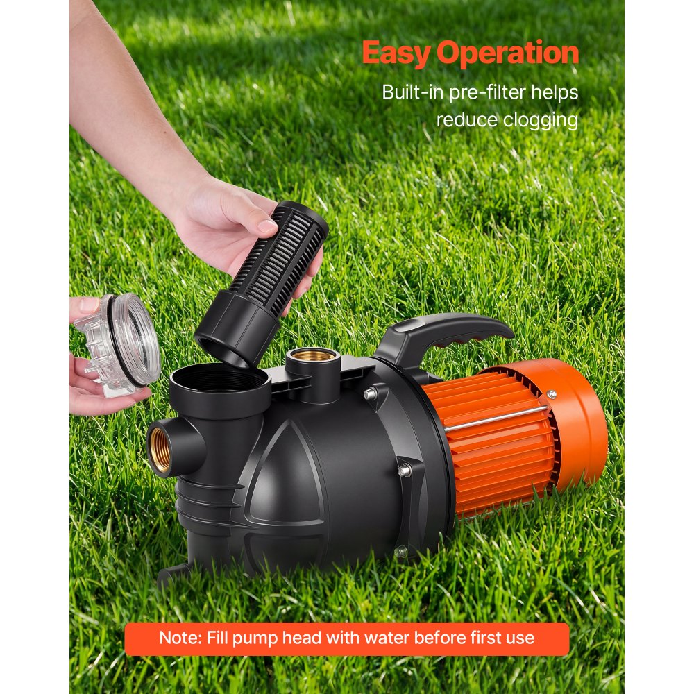 VEVOR tuinpomp, 1300 W, 230 V, max. debiet 4800 l/u, PP irrigatiepomp met 48 m opvoerhoogte, oververhittingsbeveiliging, Europese spanningsnormen, voor tuinirrigatie en bewatering.