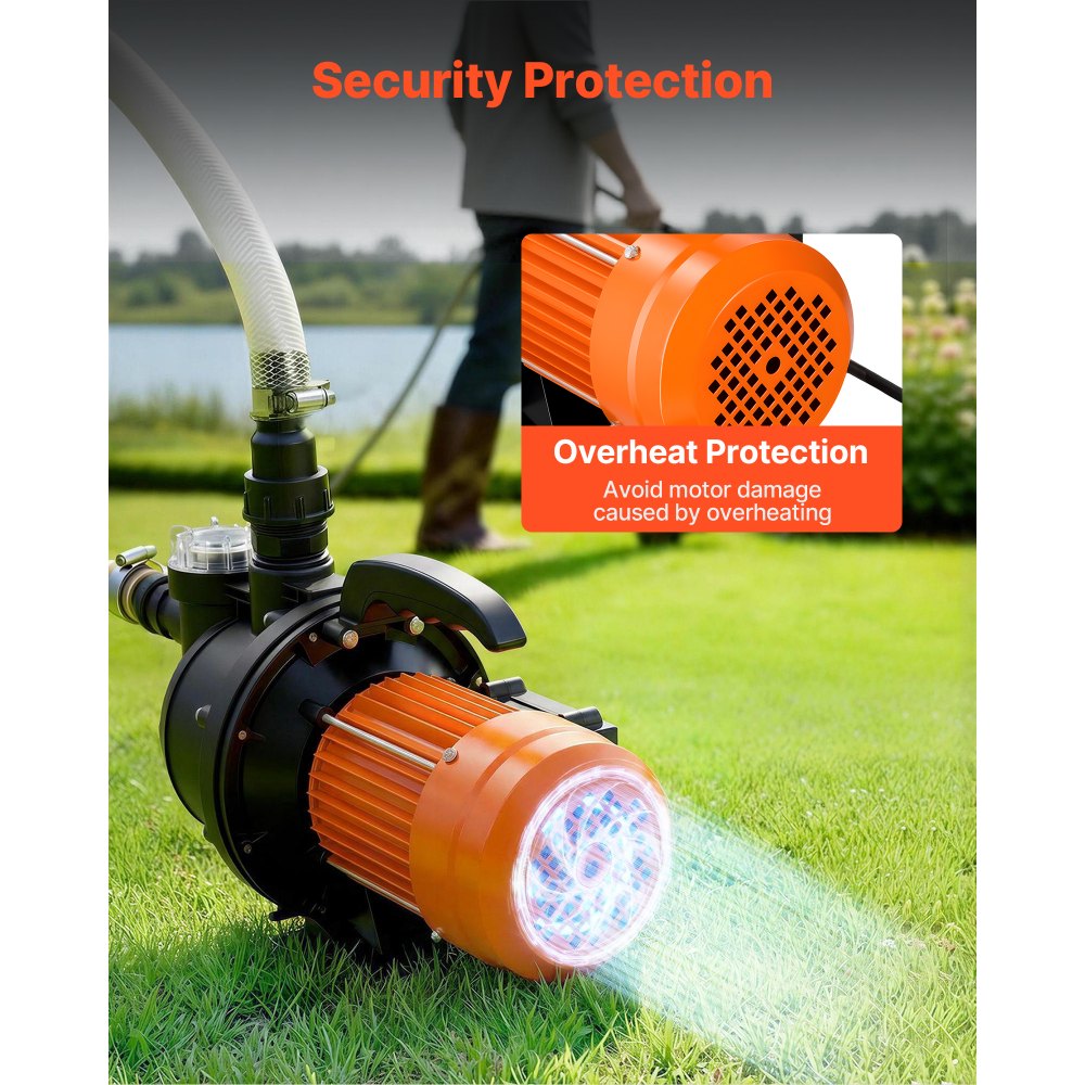 VEVOR tuinpomp, 1300 W, 230 V, max. debiet 4800 l/u, PP irrigatiepomp met 48 m opvoerhoogte, oververhittingsbeveiliging, Europese spanningsnormen, voor tuinirrigatie en bewatering.