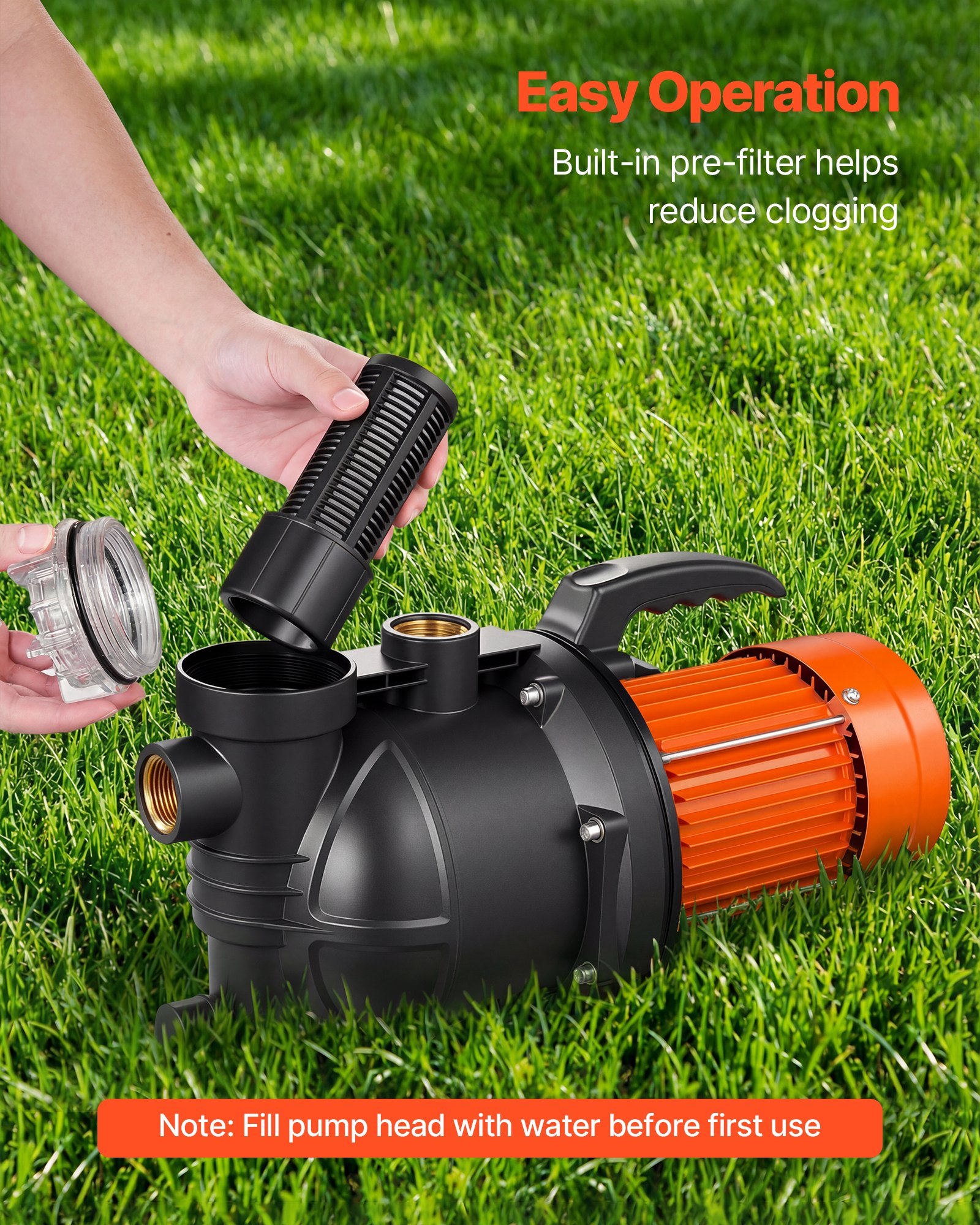 VEVOR tuinpomp, 1300 W, 230 V, max. debiet 4800 l/u, PP irrigatiepomp met 48 m opvoerhoogte, oververhittingsbeveiliging, Europese spanningsnormen, voor tuinirrigatie en bewatering.