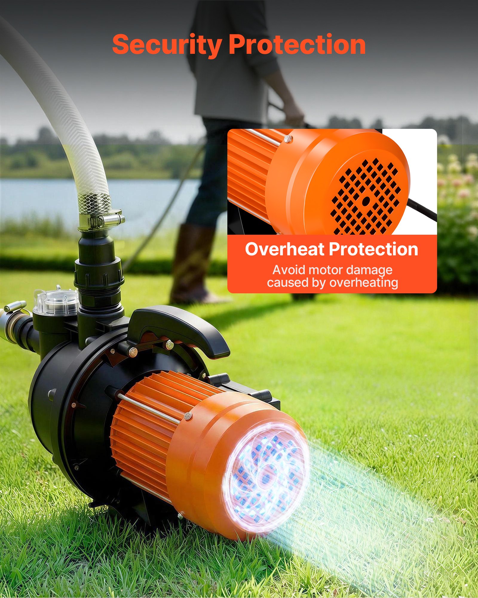 VEVOR tuinpomp, 1300 W, 230 V, max. debiet 4800 l/u, PP irrigatiepomp met 48 m opvoerhoogte, oververhittingsbeveiliging, Europese spanningsnormen, voor tuinirrigatie en bewatering.