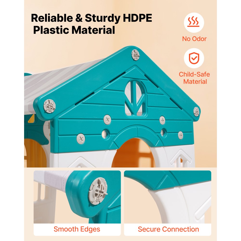 VEVOR Buitenspeelhuis, Buitentuinhuisje (Glijbaan/Basketbal/Telescoop/Stuurwiel/Kruiptunnel/Uitverkoopvenster) Kinderspeelhuis voor peuters vanaf 1 jaar, Kinderhuis van HDPE-kunststof