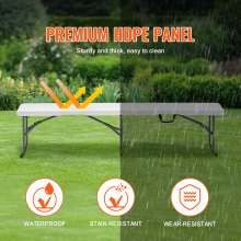 VEVOR Folding Bench Plastic Portable Outdoor Picnic Garden 183 cm Bench White