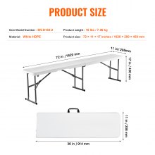 VEVOR Folding Bench Plastic Portable Outdoor Picnic Garden 183 cm Bench White