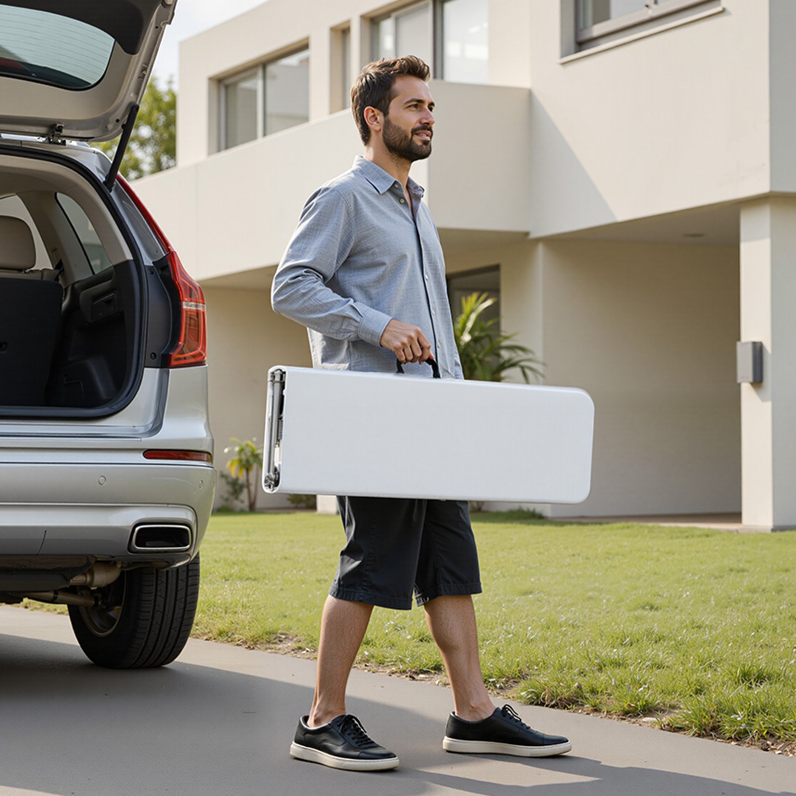 VEVOR kunststof opvouwbare bank, 1,83 m draagbare opvouwbare bank, gladde waterdichte HDPE buitenbank, picknick- en kampeerstoel met draaggreep, voor leuke activiteiten zoals voetbal in de tuin, wit (1 verpakking)