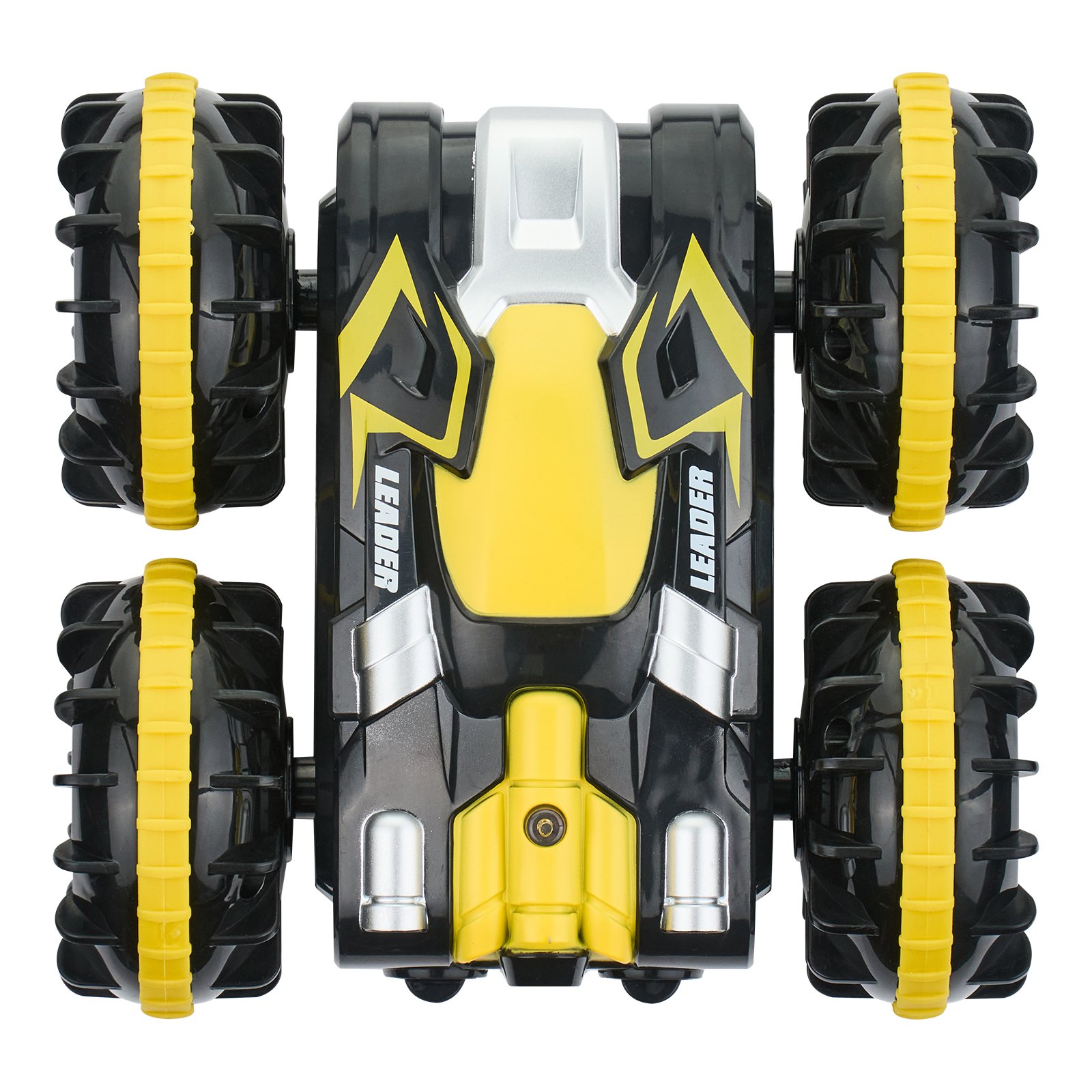 VEVOR Amfibische afstandsbediening autoboot, 2,4 GHz, 12 km/u, 4WD waterdichte RC-auto voor kinderen, 360° roterende stuntauto met 2 batterijen, all-terrain water strand zwembad speelgoed voor jongens en meisjes vanaf 6 jaar, geel