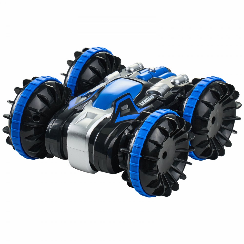 VEVOR Amfibische afstandsbediening autoboot, 2,4 GHz, 12 km/u, 4WD waterdichte RC-auto voor kinderen, 360° roterende stuntauto met 2 batterijen, terreinspeelgoed voor op het strand en in het zwembad voor jongens en meisjes vanaf 6 jaar, blauw