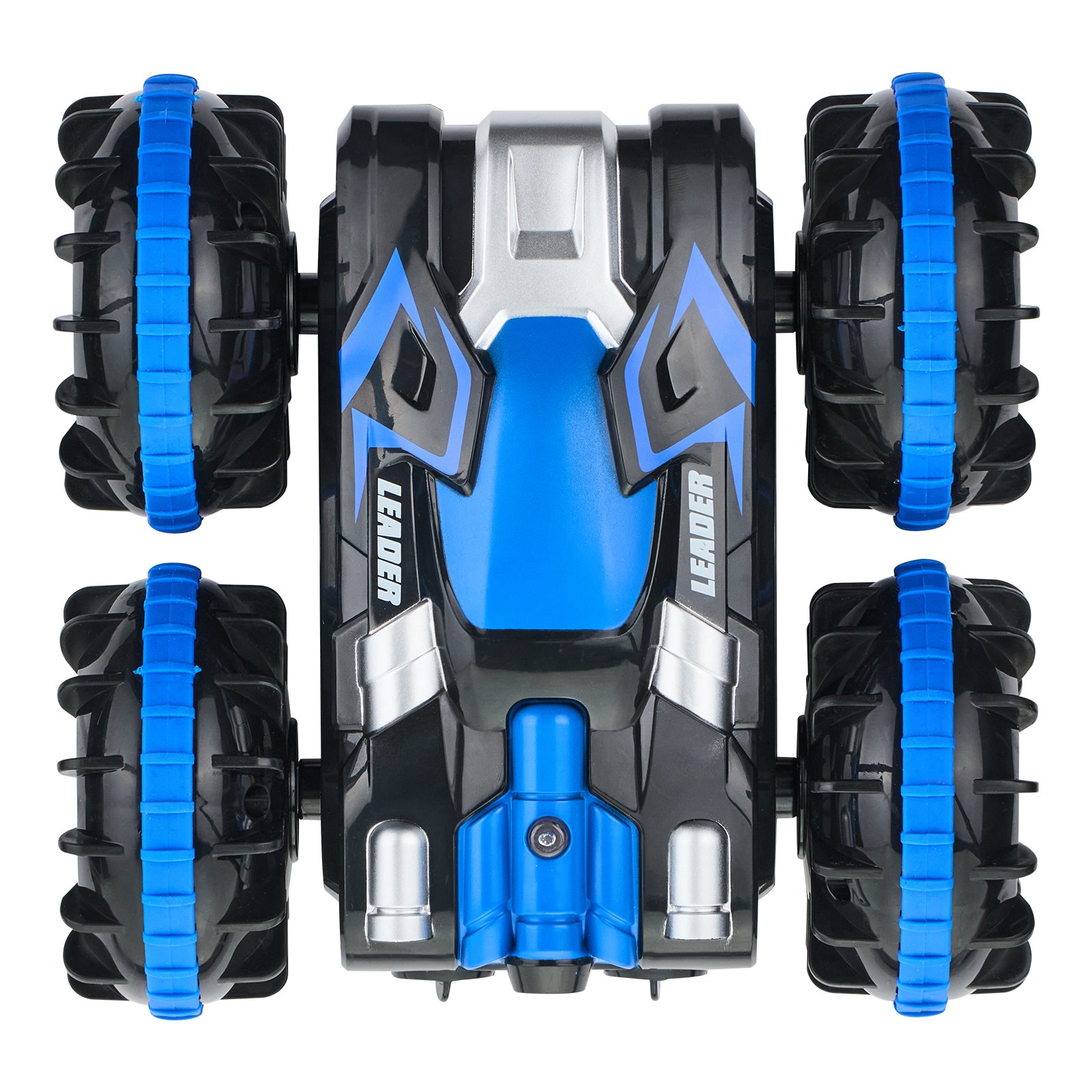 VEVOR Amfibische afstandsbediening autoboot, 2,4 GHz, 12 km/u, 4WD waterdichte RC-auto voor kinderen, 360° roterende stuntauto met 2 batterijen, terreinspeelgoed voor op het strand en in het zwembad voor jongens en meisjes vanaf 6 jaar, blauw