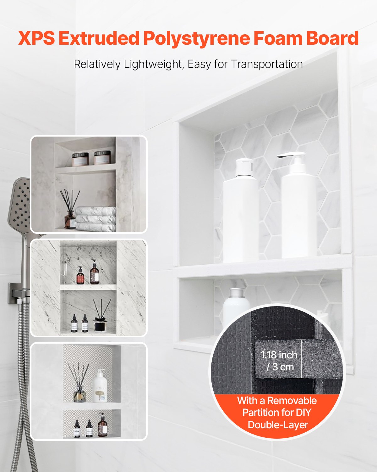 VEVOR Douchenis, 10,16 x 40,64 x 50,8 cm, Wandnis met Verplaatsbare Scheidingsplank, Zeep- & Shampoo-organizer, Rechthoekige Hoeken, Zwart voor Badkamerdouche